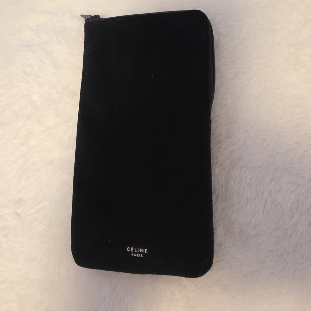 Celine Authentic Black Velvet Zip Pouch Cosmetic Case Paris